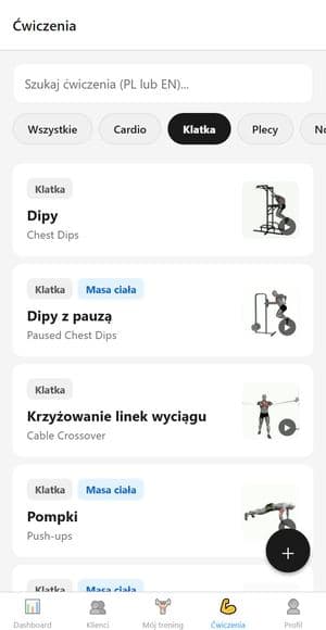 Ekran ReGym: ćwiczenia z animacjami