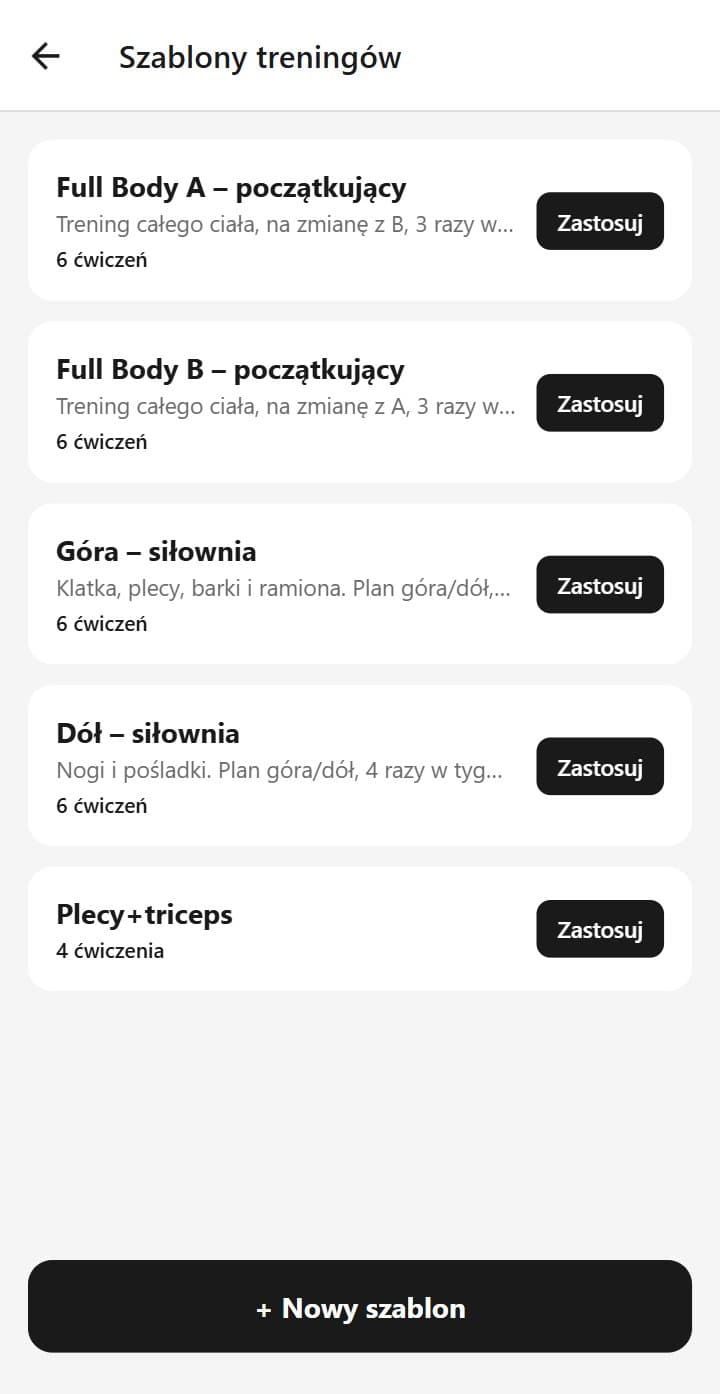 Ekrany aplikacji ReGym